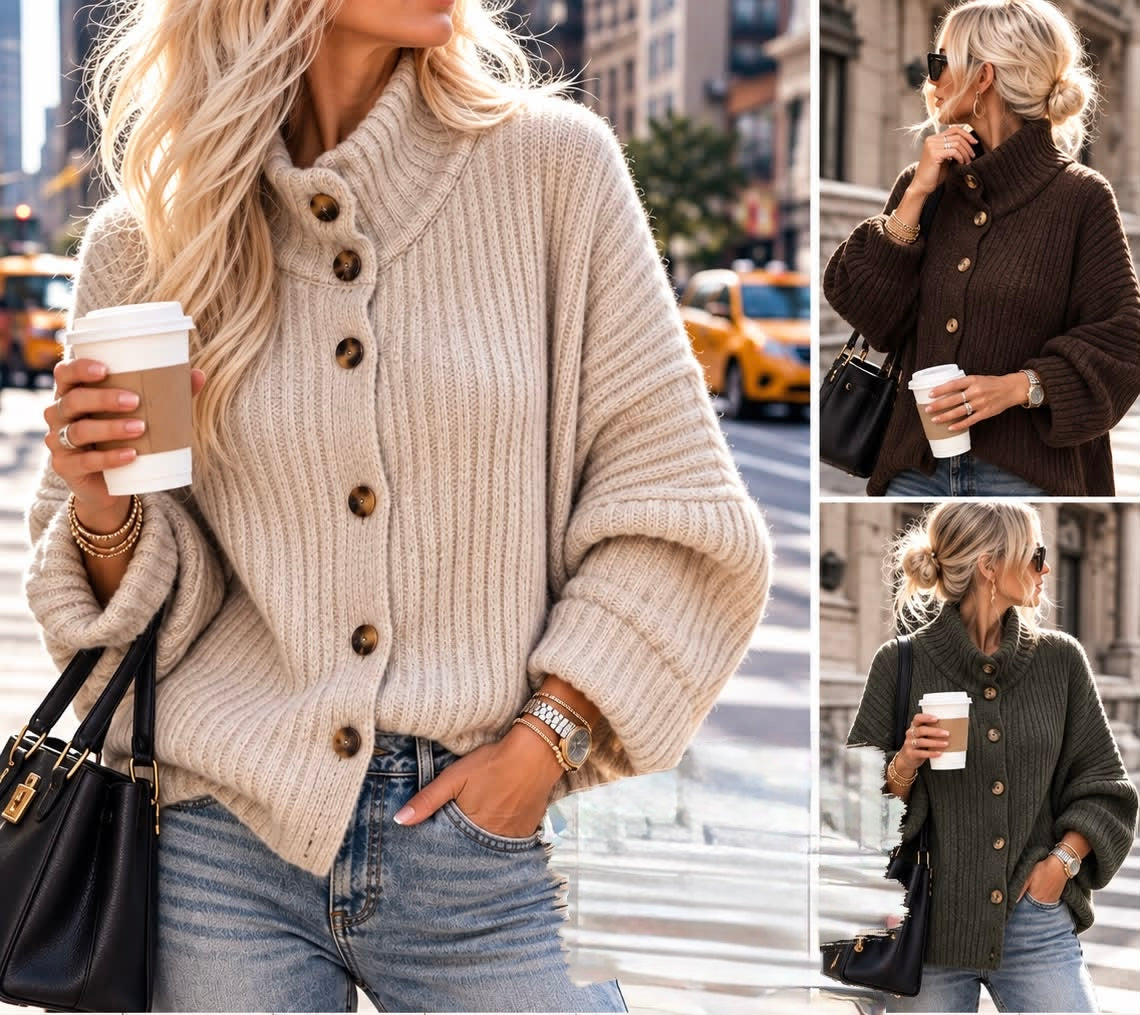 Strickjacke in Kastenform mit weitern Ärmeln