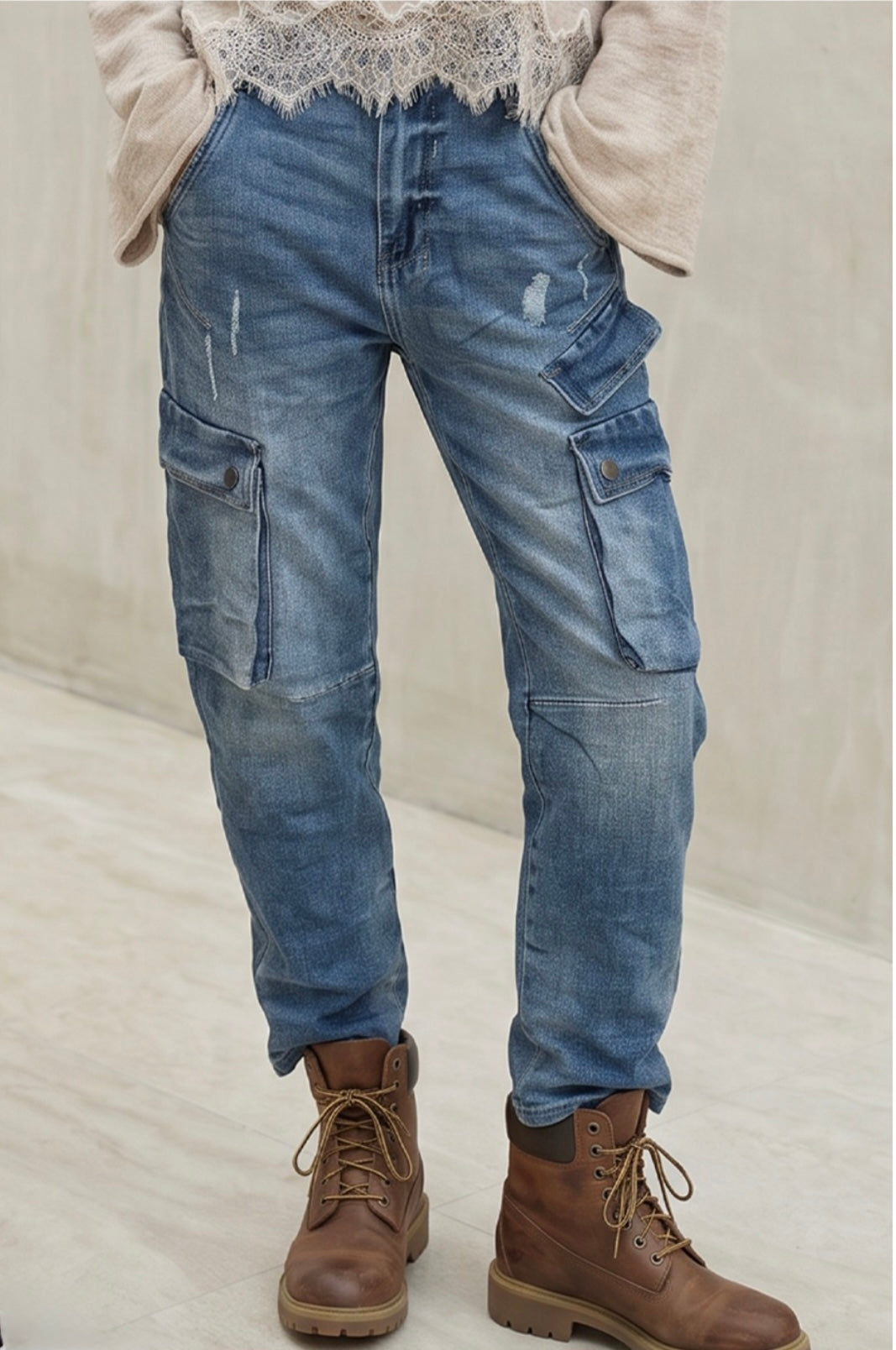 Coole Cargo Jeans-lässiger Denim Look