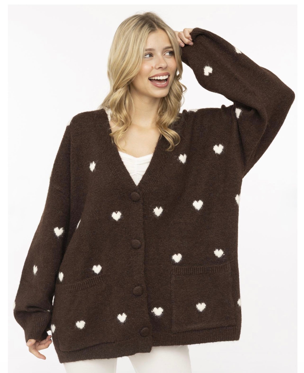 Wollmix Cardigan Oversize mit Herzchen