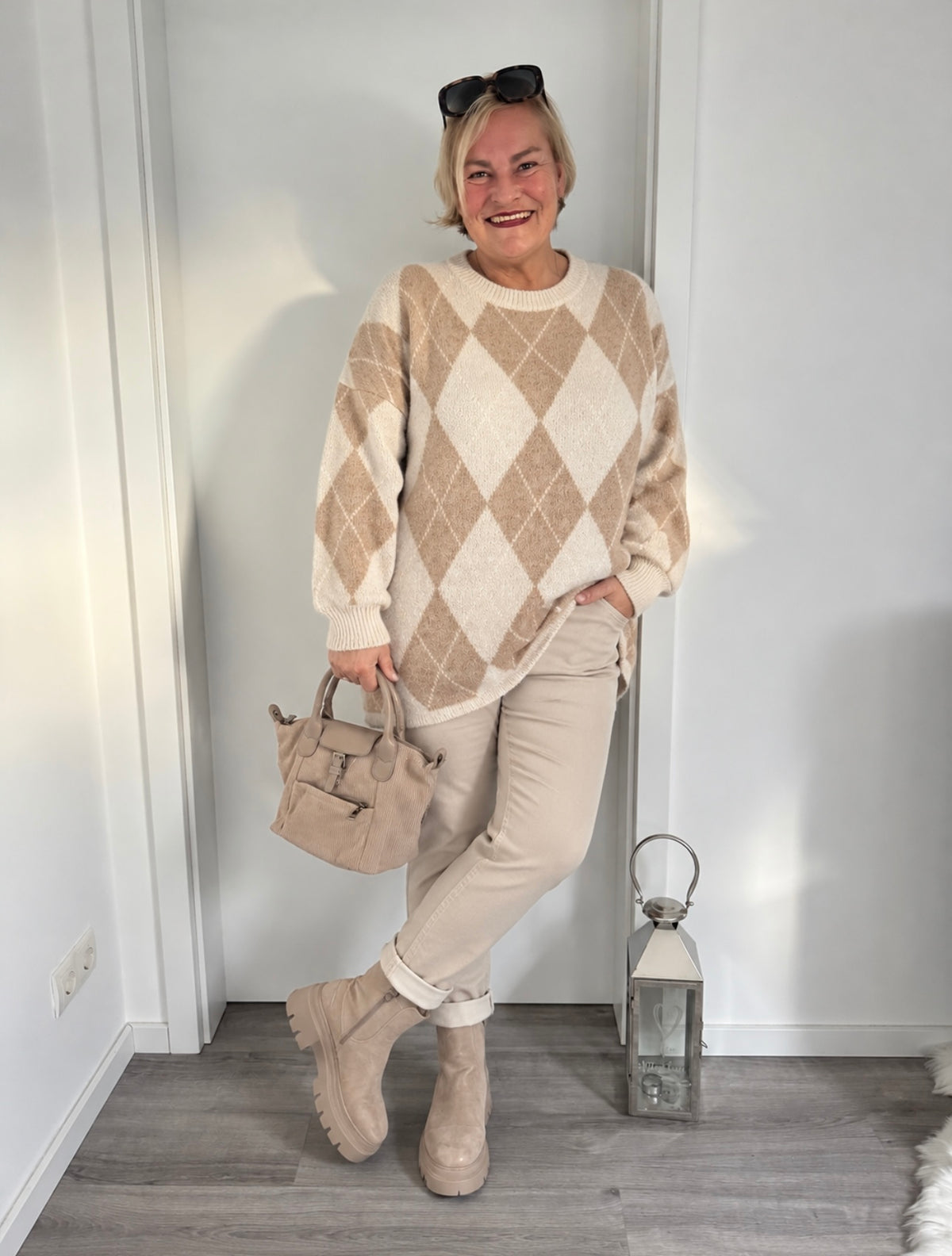 Longpullover mit Rautenmuster oversize