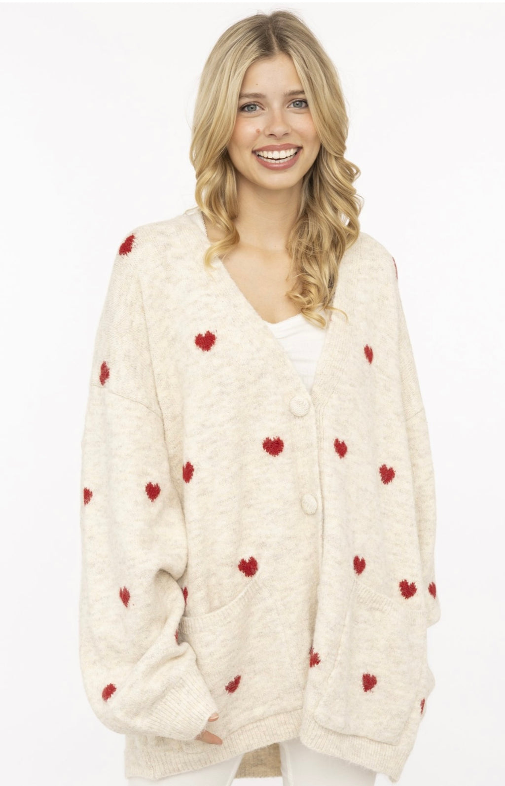 Wollmix Cardigan Oversize mit Herzchen