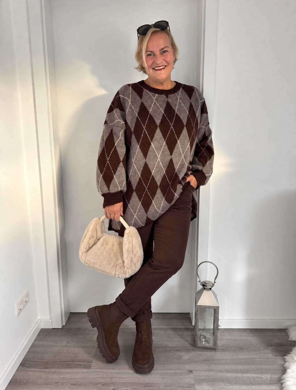 Longpullover mit Rautenmuster oversize