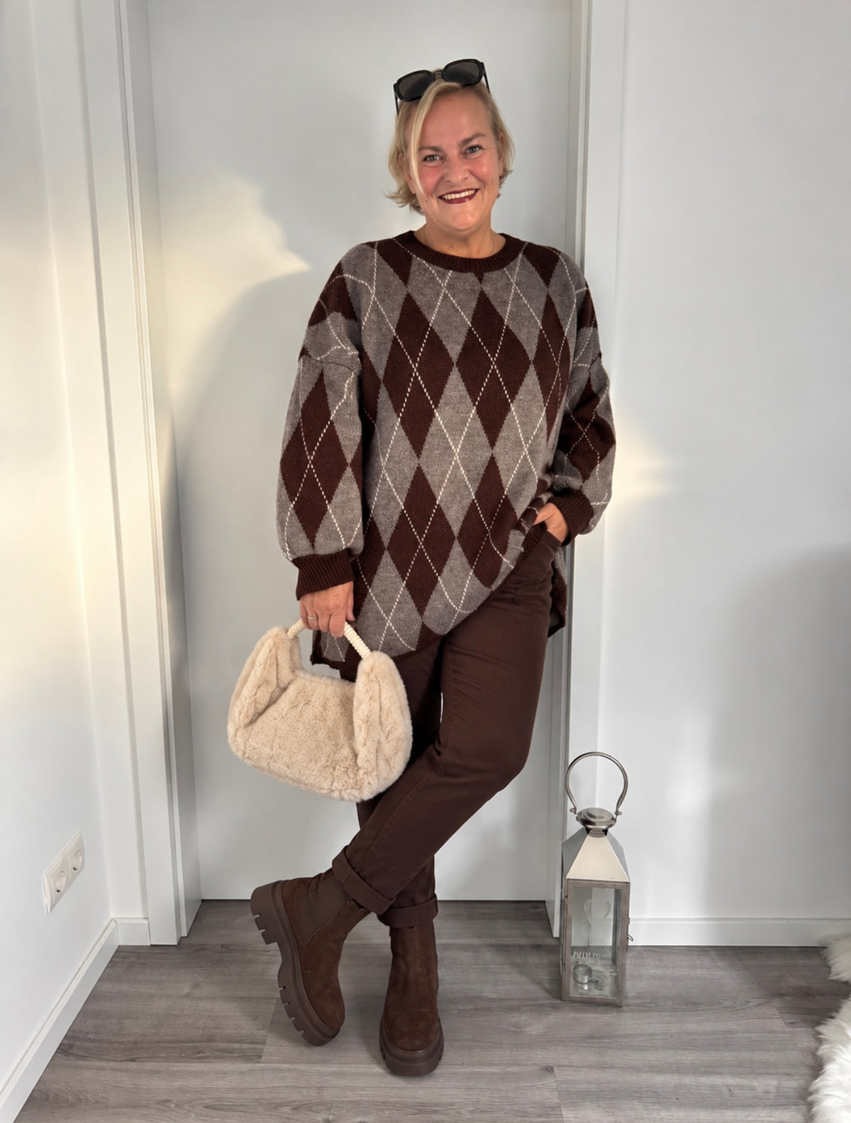 Longpullover mit Rautenmuster oversize
