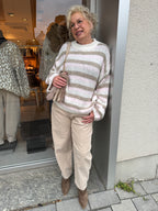 Kuscheliger Ringel-Wollmix-Pullover – Hellbeige gestreift
