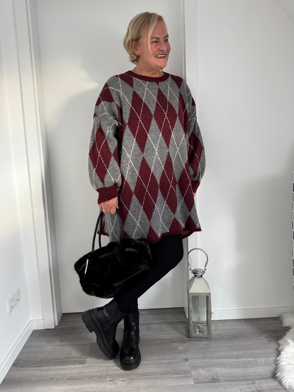 Longpullover mit Rautenmuster oversize