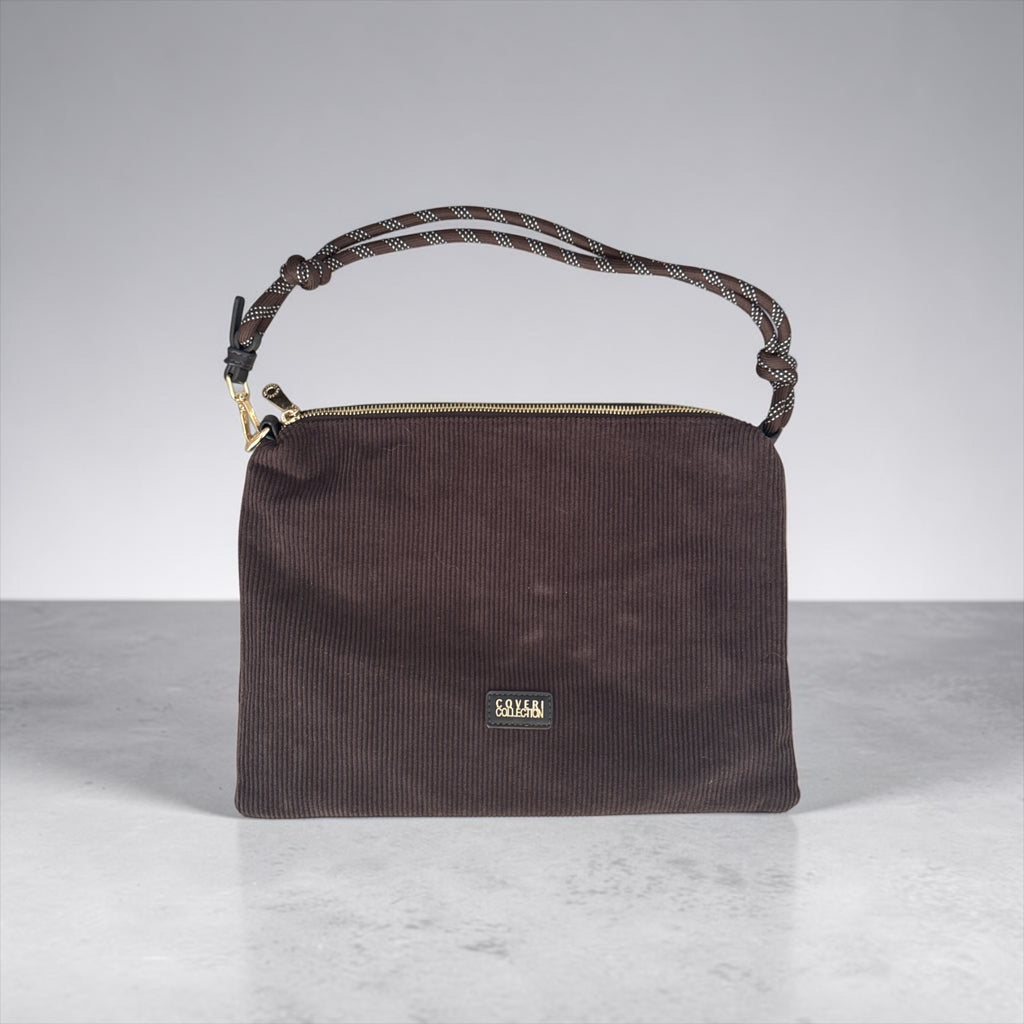 Cordtasche mit kurzem Riemchen und langem Gurt