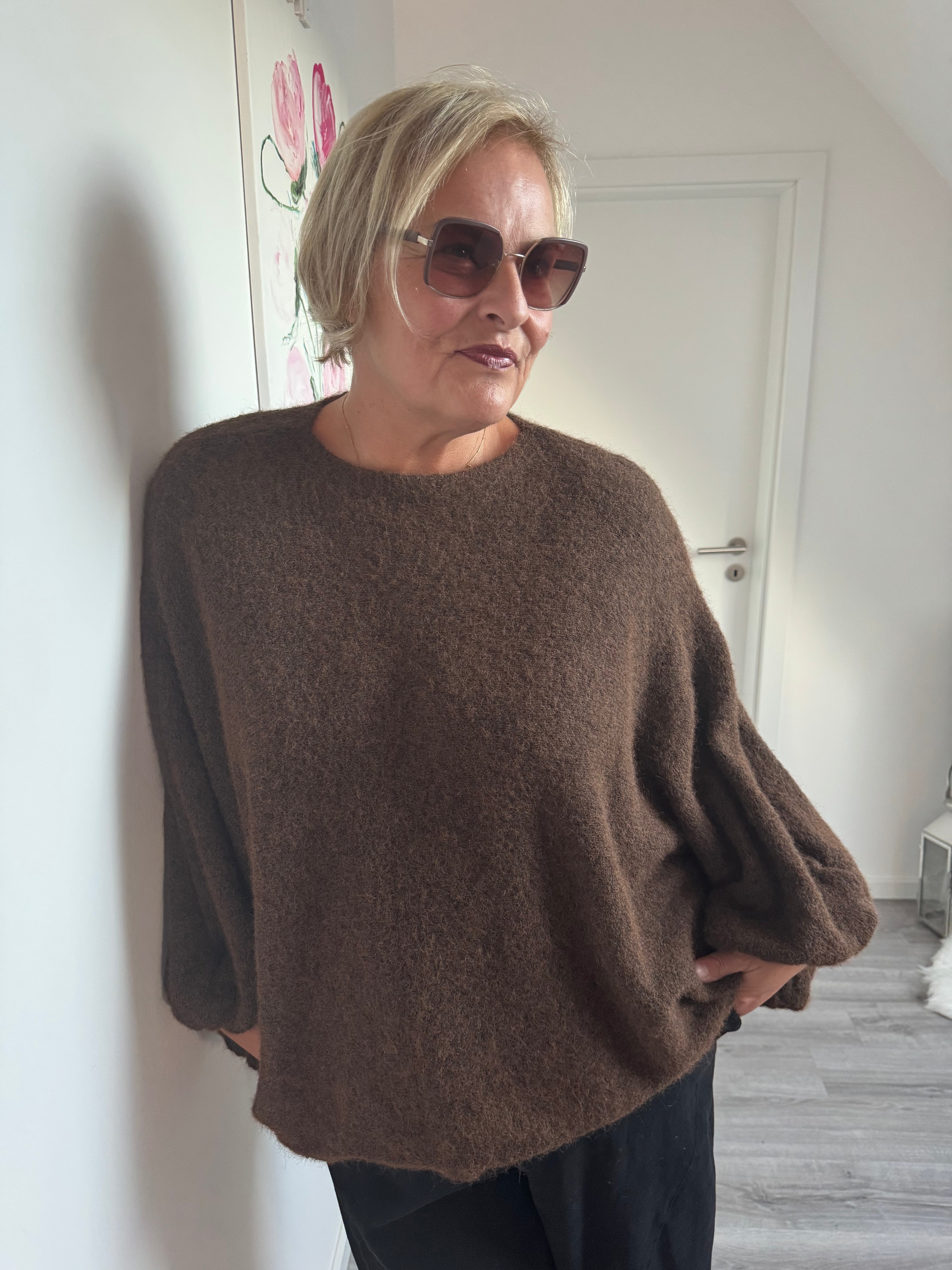 Ponchpulli mit raffbaren Puff-Ärmeln