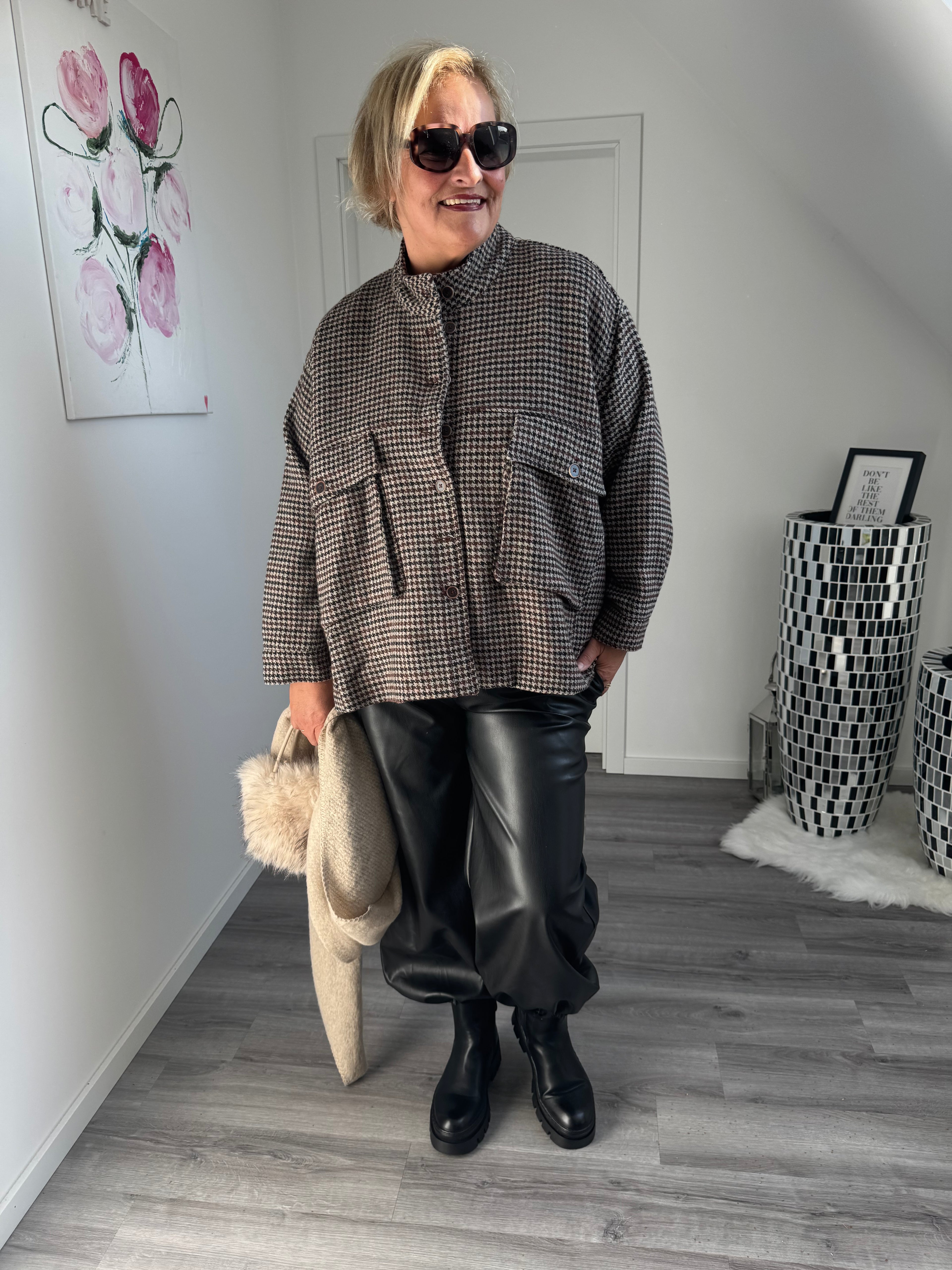 Oversize Jacke im Hahnentritt Look