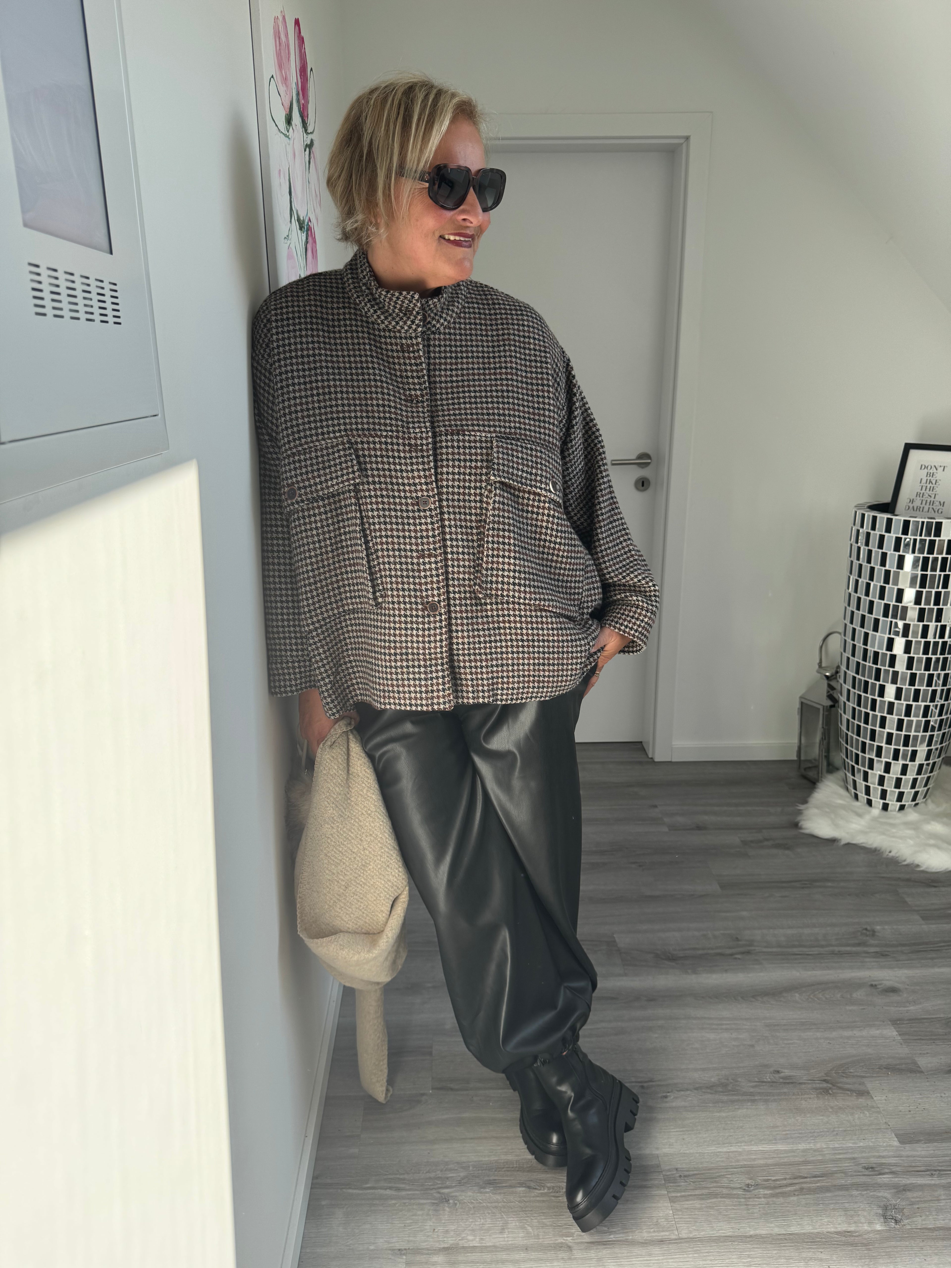 Oversize Jacke im Hahnentritt Look