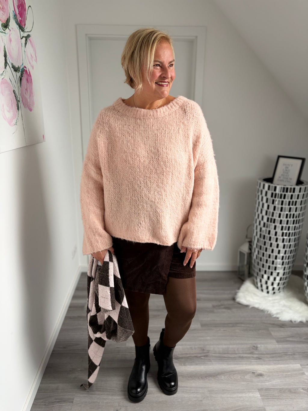 Kuscheliger Wollpullover in Rosé