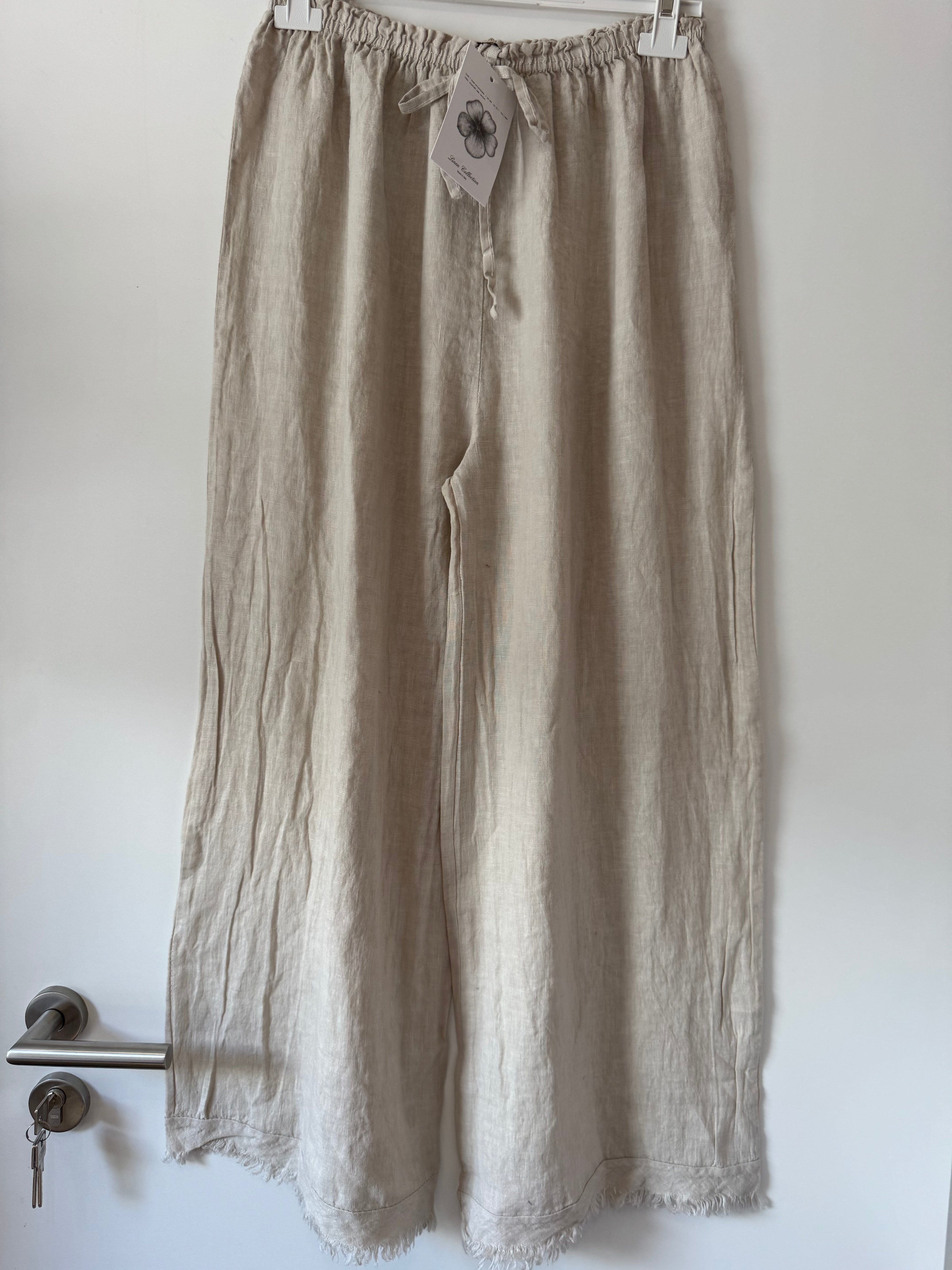 Leinen Marlene Hose mit Fransen