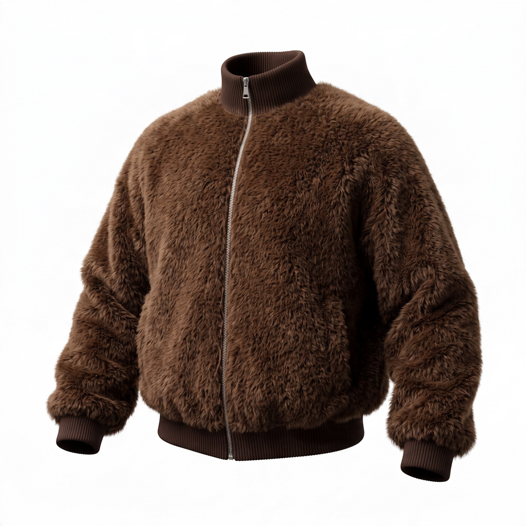 Kuschel-Zotteljacke in Felloptik – Schokobraun & Ecru