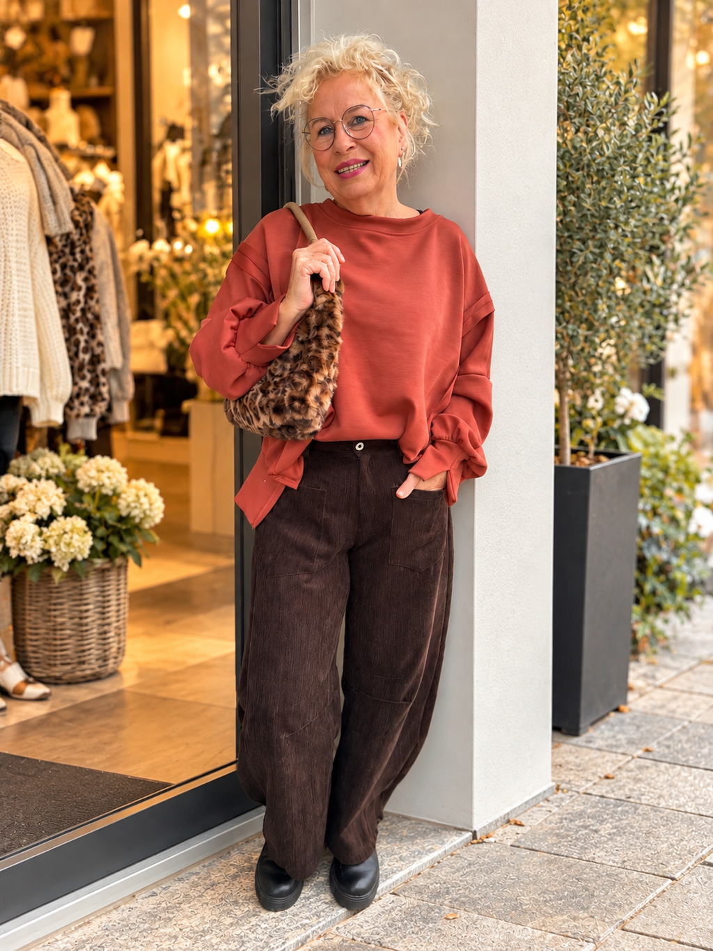 Marlen mit Butterstoff-Pullover Rost