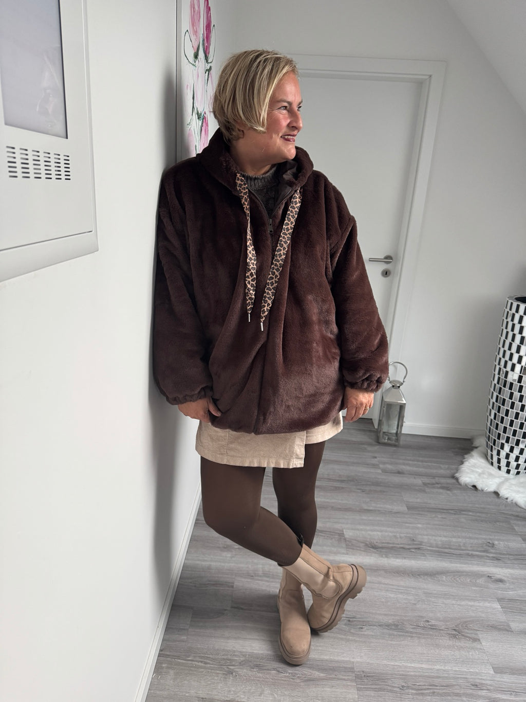 Curvy Teddyjacke Cowboy Style Braun