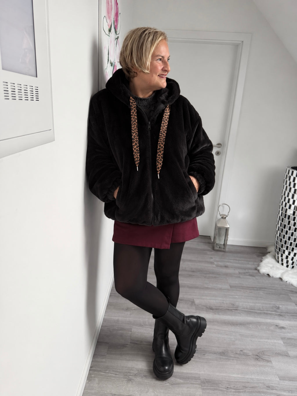 Curvy Teddyjacke Cowboy Style Schwarz