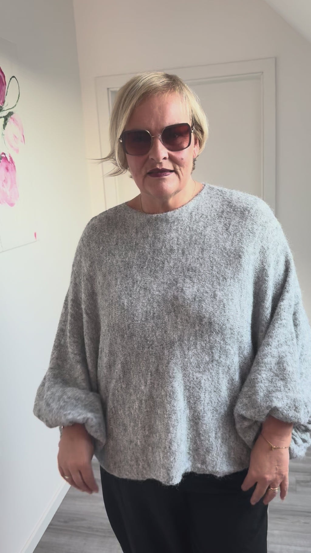 Ponchpulli mit raffbaren Puff-Ärmeln