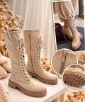 Vegane Schnürstiefel Beige in Wildlederoptik